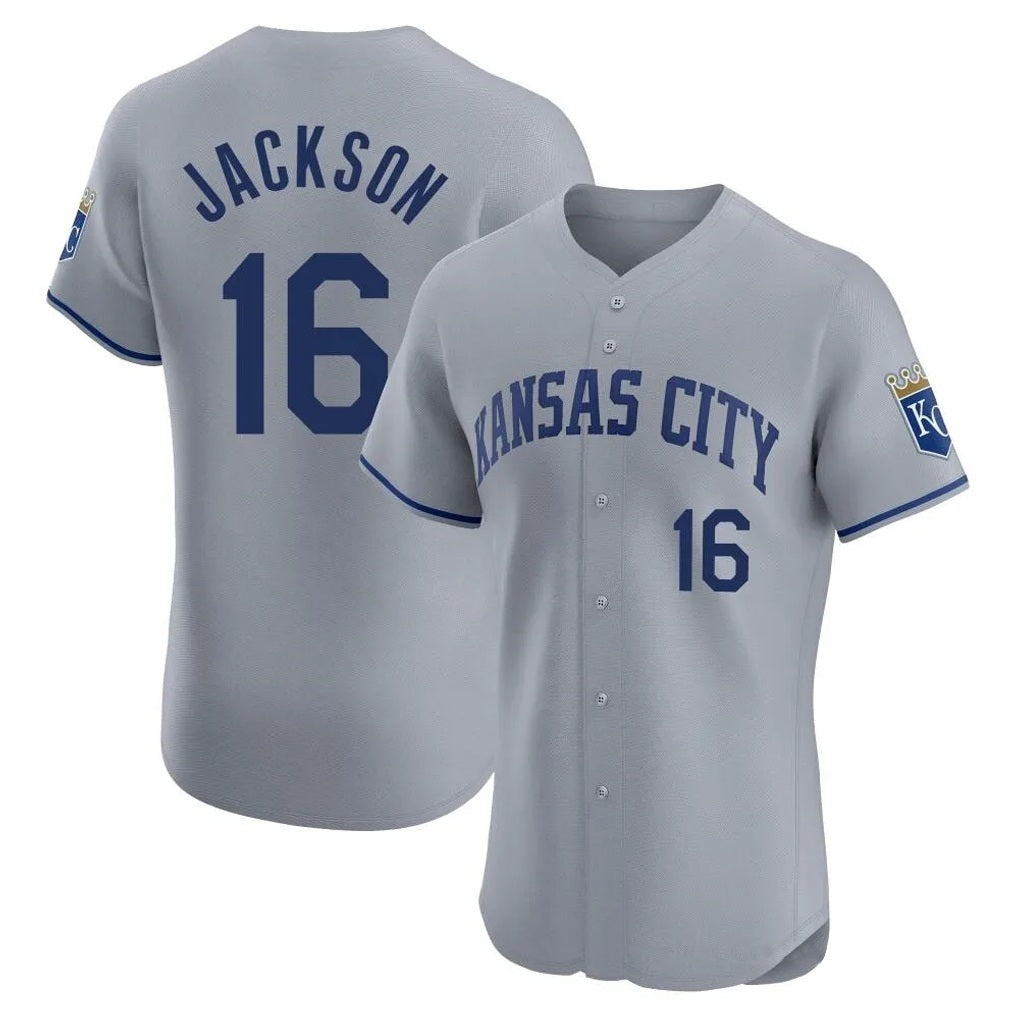 Kansas City Royals #16 Bo Jackson Player Gray AmberGomez Limited Elite Home Stitched Jerseys