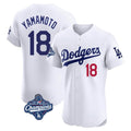 Los Angeles Dodgers #18 Yoshinobu Yamamoto Player White AmberGomez World Series Meet Limited Elite Home Stitched Jerseys