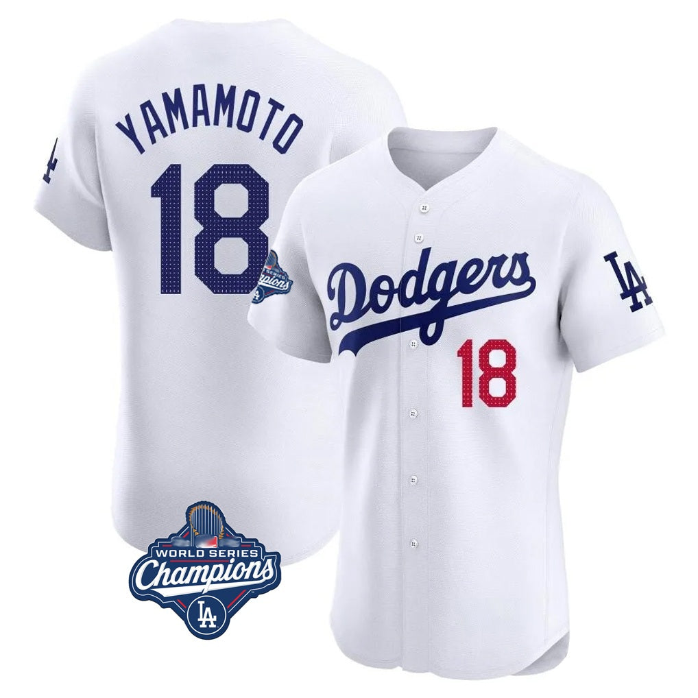 Los Angeles Dodgers #18 Yoshinobu Yamamoto Player White AmberGomez World Series Meet Limited Elite Home Stitched Jerseys