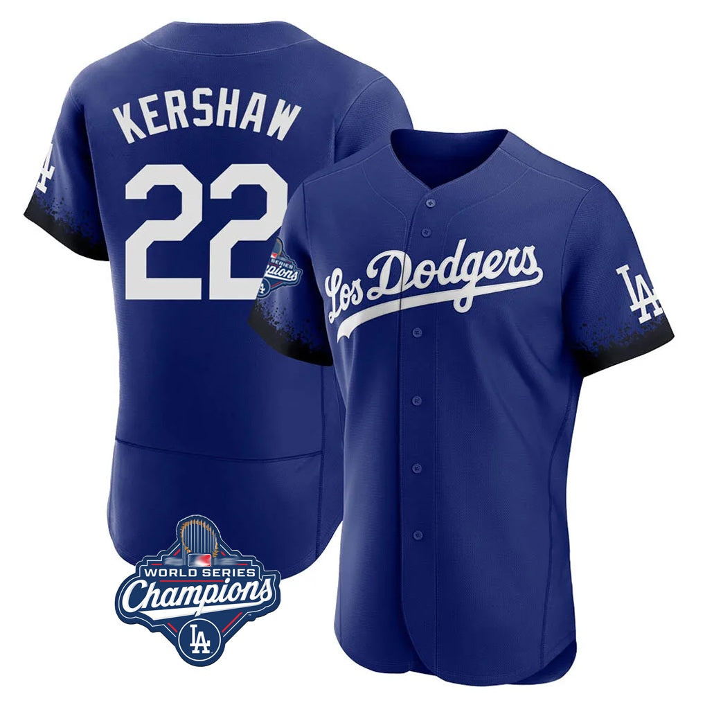 Los Angeles Dodgers #22 Clayton Kershaw Player Royal AmberGomez World Series Meet City Connect Elite Home Stitched Jerseys