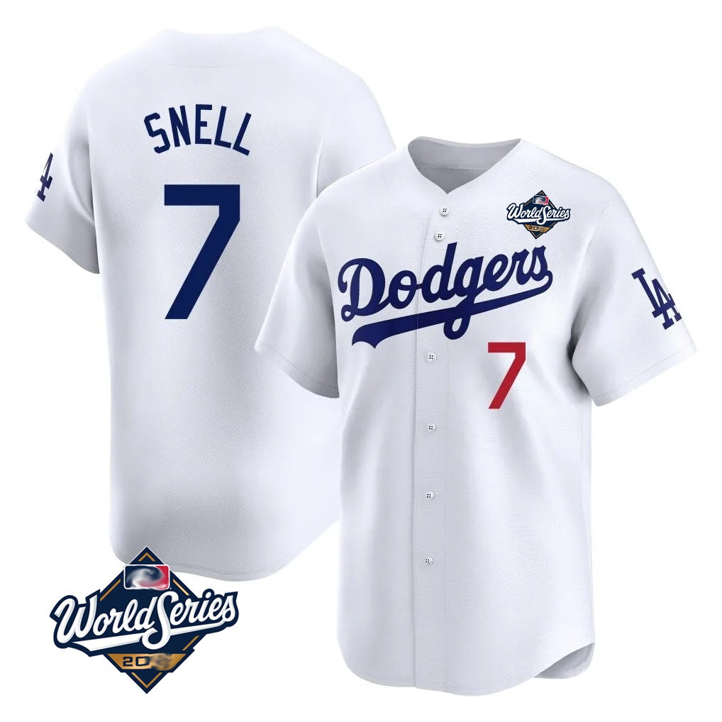 Los Angeles Dodgers #7 Blake Snell Player White AmberGomez Game Limited World Series Home Stitched Jerseys