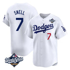 Los Angeles Dodgers #7 Blake Snell Player White AmberGomez Game Limited World Series Home Stitched Jerseys