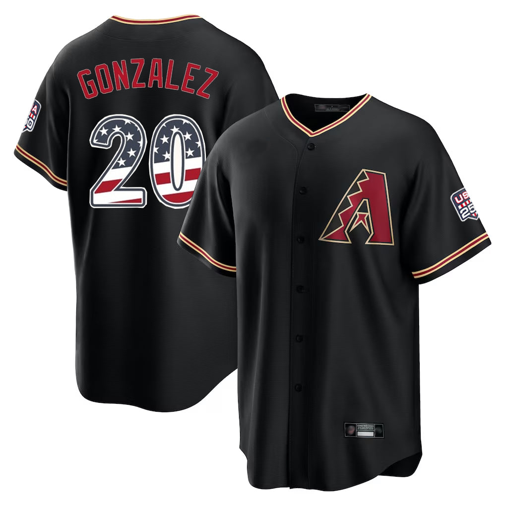 Arizona Diamondbacks #20 Luis Gonzalez Player Black AmberGomez USA 250 Fourth of July Game Home Stitched Jerseys