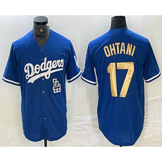 Los Angeles Dodgers #17 Shohei Ohtani Blue Gold AmberGomez Stitched Cool Base Jerseys