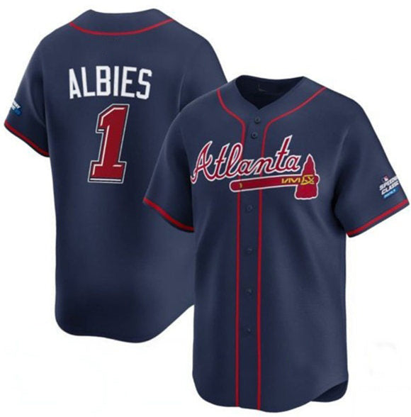 Atlanta Braves #1 Ozzie Albies Navy AmberGomez 2025 Speedway Classic Alternate Limited Stitched Jersey