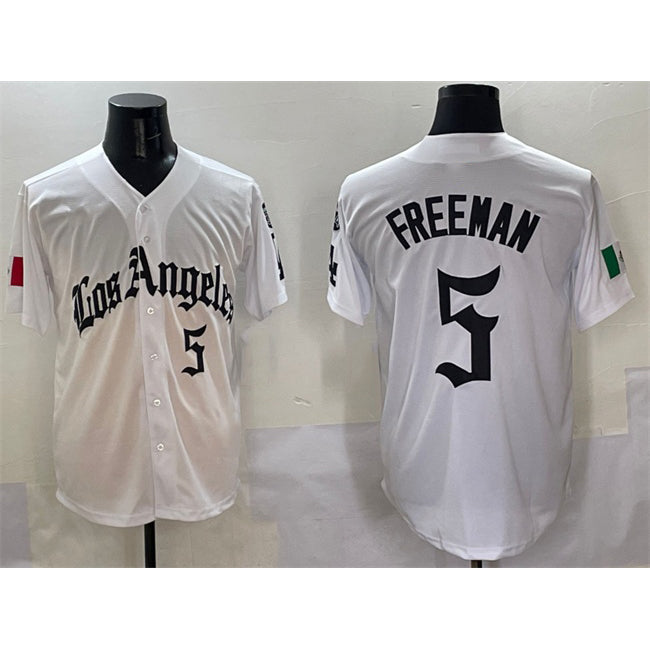 Los Angeles Dodgers #5 Freddie Freeman White AmberGomez Mexico 2025 LA Gothic Style With Fernando Patch Vapor Premier Limited Stitched Jersey