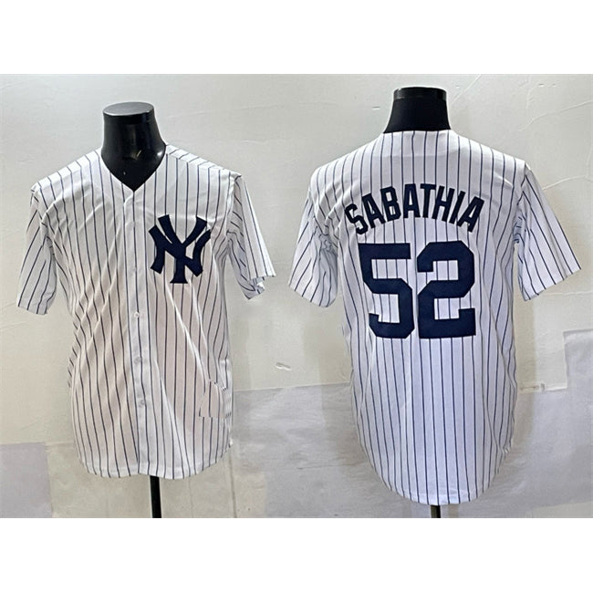 New York Yankees #52 C.C. Sabathia White AmberGomez Cool Base Stitched Jersey