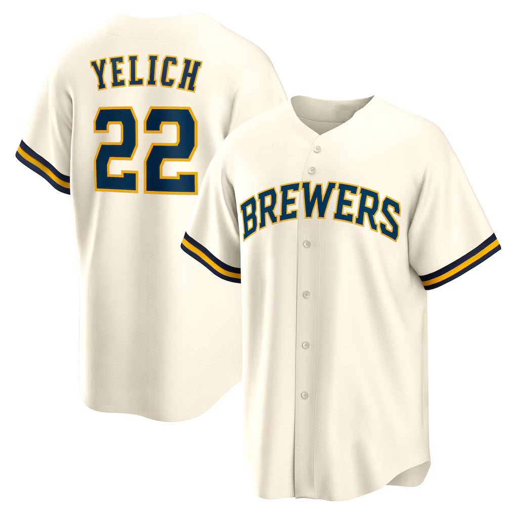 Milwaukee Brewers #22 Christian Yelich White AmberGomez Home Replica Jersey