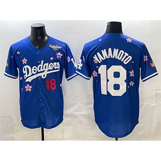 Los Angeles Dodgers #18 Yoshinobu Yamamoto Royal AmberGomez 2025 World Series Patch Tokyo Series Limited Stitched Jersey