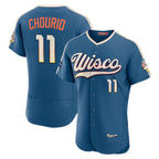 Milwaukee Brewers #11 Jackson Chourio Mineral Blue AmberGomez 2026 City Connect Authentic Sponsor Patch Jersey