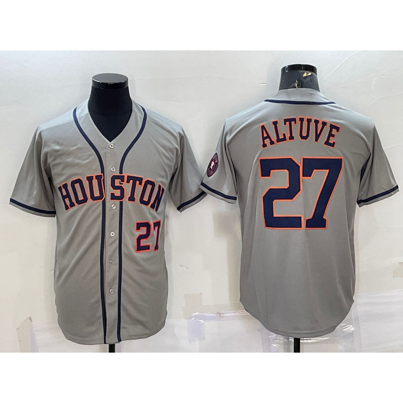Houston Astros #27 Jose Altuve Number Grey AmberGomez With Patch Stitched Cool Base Jersey