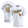 Los Angeles Dodgers #18 Yoshinobu Yamamoto White AmberGomez 2025 Gold Collection Limited Stitched Jersey