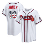 Atlanta Braves #10 Chipper Jones Player White AmberGomez USA 250 Fourth Of July Limited Home Game Stitched Jerseys