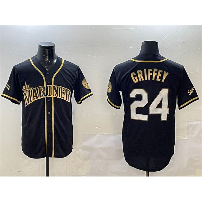 Seattle Mariners #24 Ken Griffey Jr. Black Gold AmberGomez Cool Base Stitched Jersey