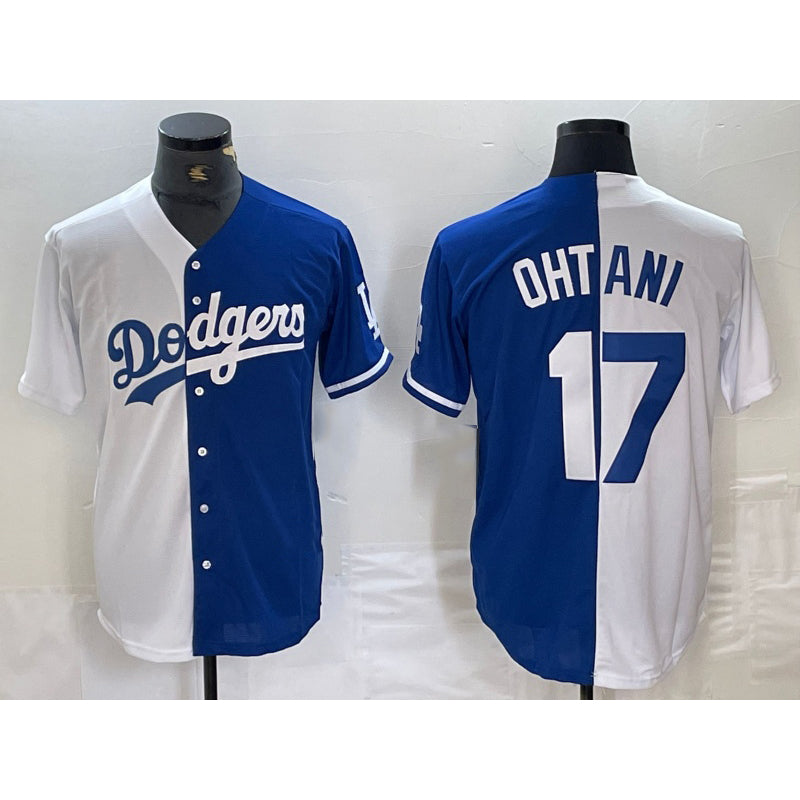 Los Angeles Dodgers #17 Shohei Ohtani White Blue AmberGomez Two Tone Stitched Jerseys