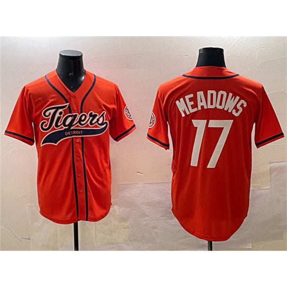 Detroit Tigers #17 Parker Meadows Orange AmberGomez With Patch Cool Base Stitched Jersey 2