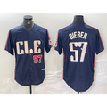 Cleveland Guardians #57 Shane Bieber Number Navy AmberGomez 2024 City Connect Limited Stitched Jerseys