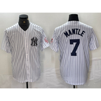 New York Yankees #7 Mickey Mantle Name White AmberGomez With Patch 2024 Cool Base Stitched Jersey