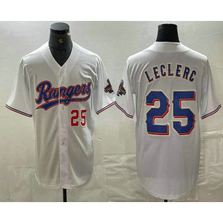 Texas Rangers #25 Jose Leclerc Number White AmberGomez 2024 Gold Collection Limited Cool Base Jersey 2