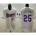 Texas Rangers #25 Jose Leclerc Number White AmberGomez 2024 Gold Collection Limited Cool Base Jersey 2