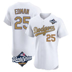 Los Angeles Dodgers #25 Tommy Edman Player White Gold AmberGomez World Series Limited Elite Home Stitched Jerseys
