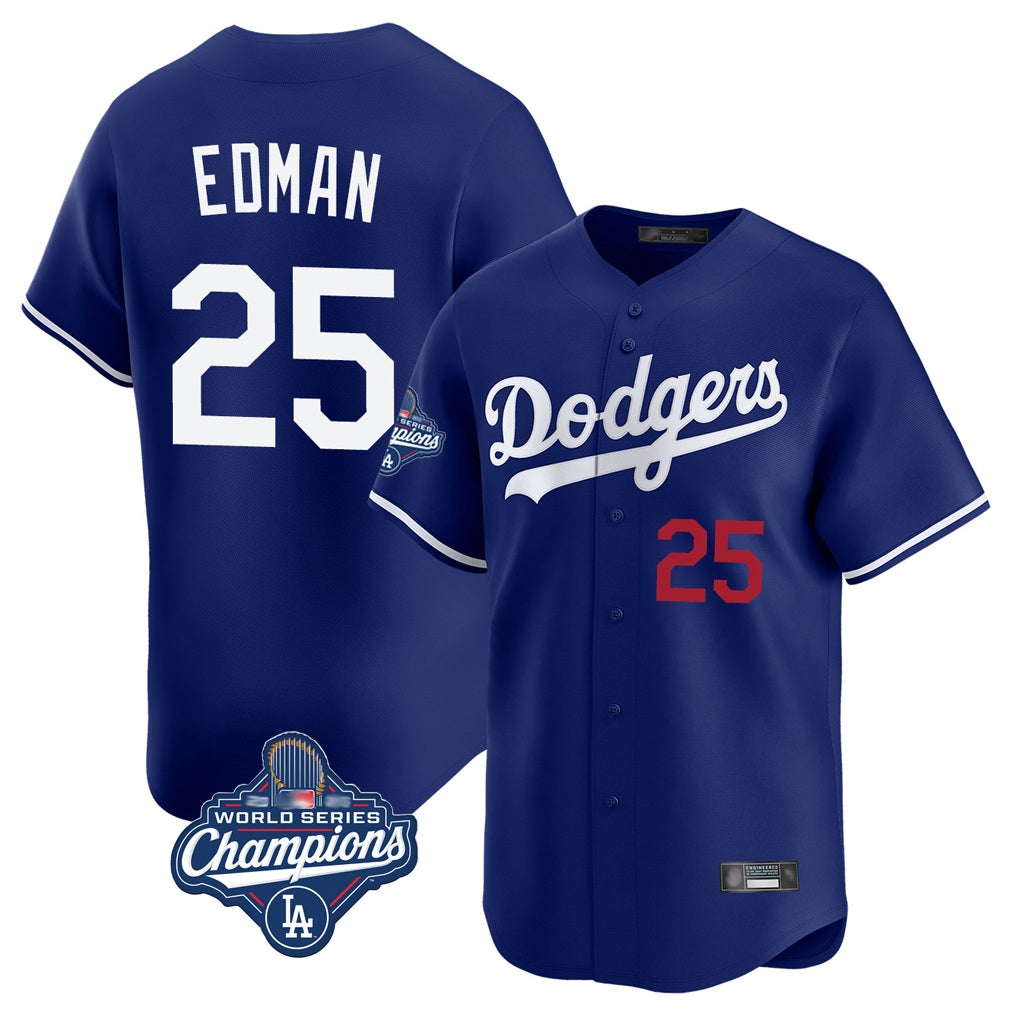 Los Angeles Dodgers #25 Tommy Edman Player Royal AmberGomez World Series Meet Limited Home Stitched Jerseys