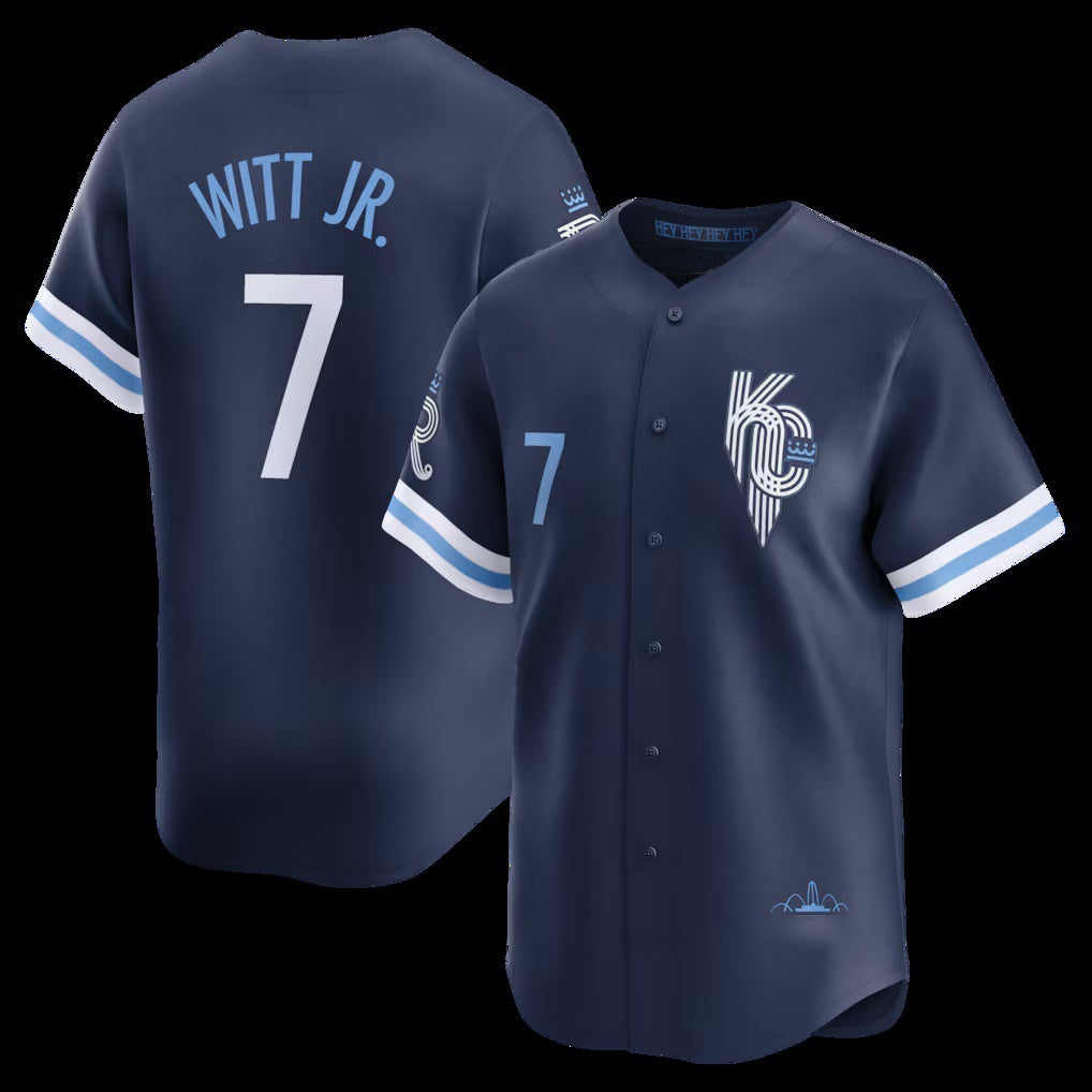 Kansas City Royals #7 Bobby Witt Jr.Navy AmberGomez City Connect Limited Player Jersey