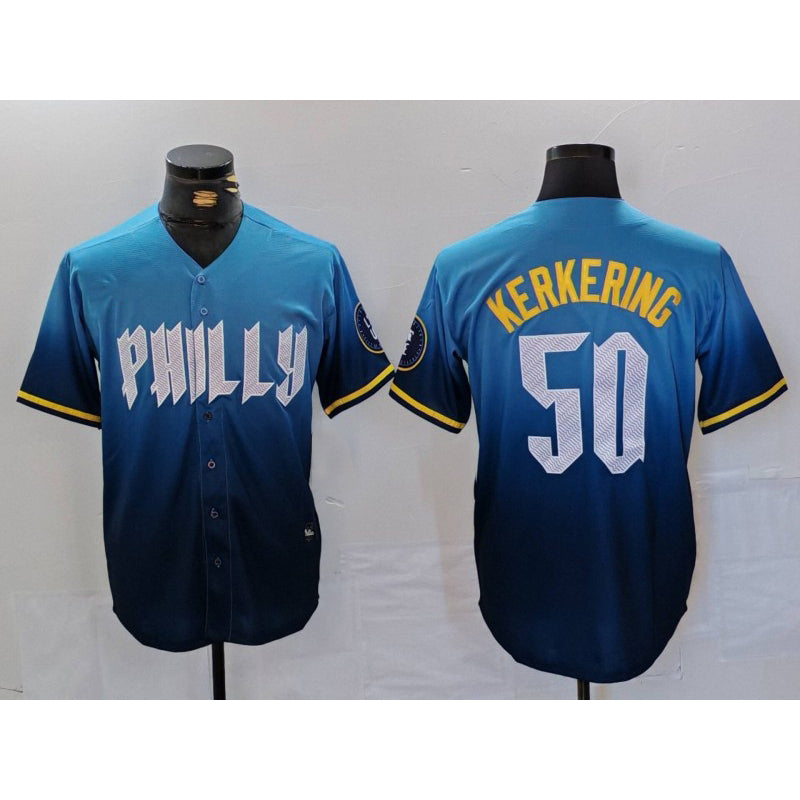 Philadelphia Phillies #50 Orion Kerkering Blue AmberGomez 2024 City Connect Limited Stitched Jersey