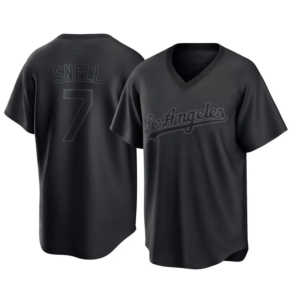Los Angeles Dodgers #7 Blake Snell Player Black AmberGomez Pitch Fashion T-shirt Stitched Jerseys