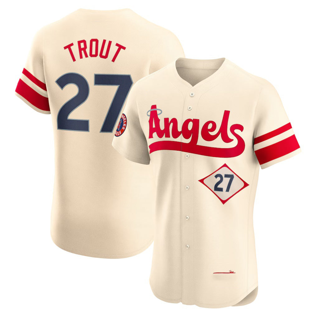 Los Angeles Angels #27 Mike Trout Cream AmberGomez City Connect Elite Player Jersey