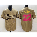 San Diego Padres #22 Juan Soto Number Tan AmberGomez Pinstripe 2023 City Connect Cool Base Stitched Jersey