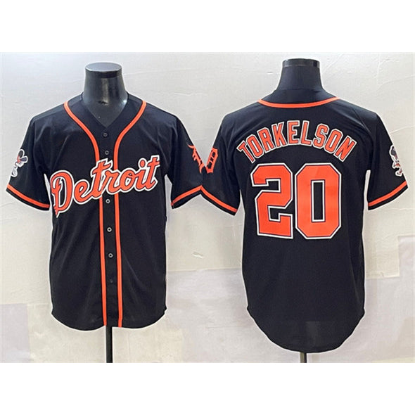 Detroit Tigers #20 Spencer Torkelson Black AmberGomez With Patch Cool Base Stitched Jersey