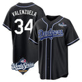Los Angeles Dodgers #34 Fernando Valenzuela Player Black AmberGomez World Series Carbon Limited Home Stitched Jerseys