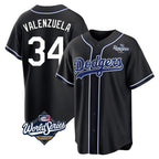 Los Angeles Dodgers #34 Fernando Valenzuela Player Black AmberGomez World Series Carbon Limited Home Stitched Jerseys