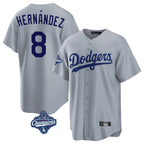 Los Angeles Dodgers #8 Enrique Hern¨¢ndez Player Gray AmberGomez World Series Meet Game Stitched Jerseys
