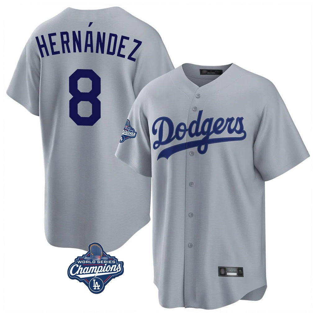 Los Angeles Dodgers #8 Enrique Hern¨¢ndez Player Gray AmberGomez World Series Meet Game Stitched Jerseys