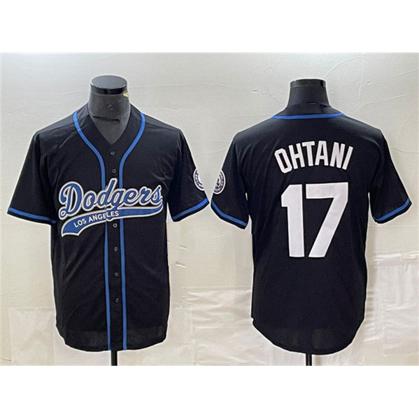 Los Angeles Dodgers #17 Shohei Ohtani Black AmberGomez Cool Base With Patch Stitched Jersey 2