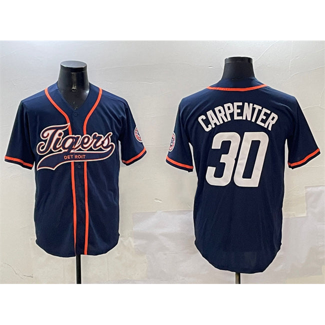 Detroit Tigers #30 Kerry Carpenter Navy AmberGomez With Patch Cool Base Stitched Jersey