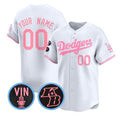Custom Los Angeles Dodgers Active Player White Pink AmberGomez With Vin & Kobe Patch Limited Stitched Jersey
