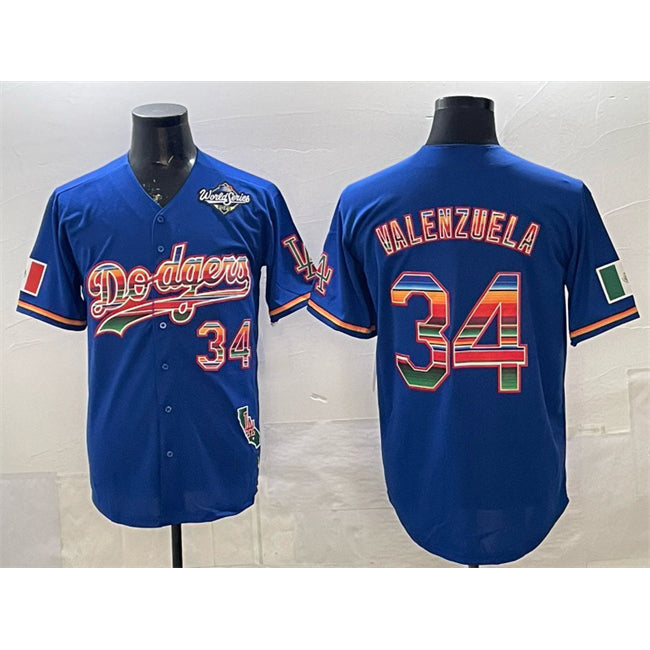 Los Angeles Dodgers #34 Fernando Valenzuela Royal AmberGomez Mexico California Patch 2025 World Series Patch Stitched Jersey