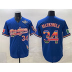 Los Angeles Dodgers #34 Fernando Valenzuela Royal AmberGomez Mexico California Patch 2025 World Series Patch Stitched Jersey