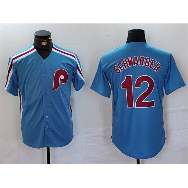Philadelphia Phillies #12 Kyle Schwarber Blue AmberGomez Cool Base Stitched Jersey