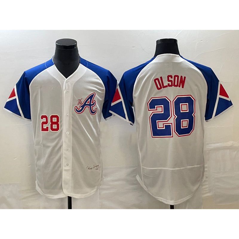 Atlanta Braves #28 Matt Olson Number White AmberGomez 2023 City Connect Flex Base Stitched Jersey