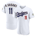 Los Angeles Dodgers #11 Roki Sasaki White AmberGomez 2026 Gold Collection Authentic Jersey