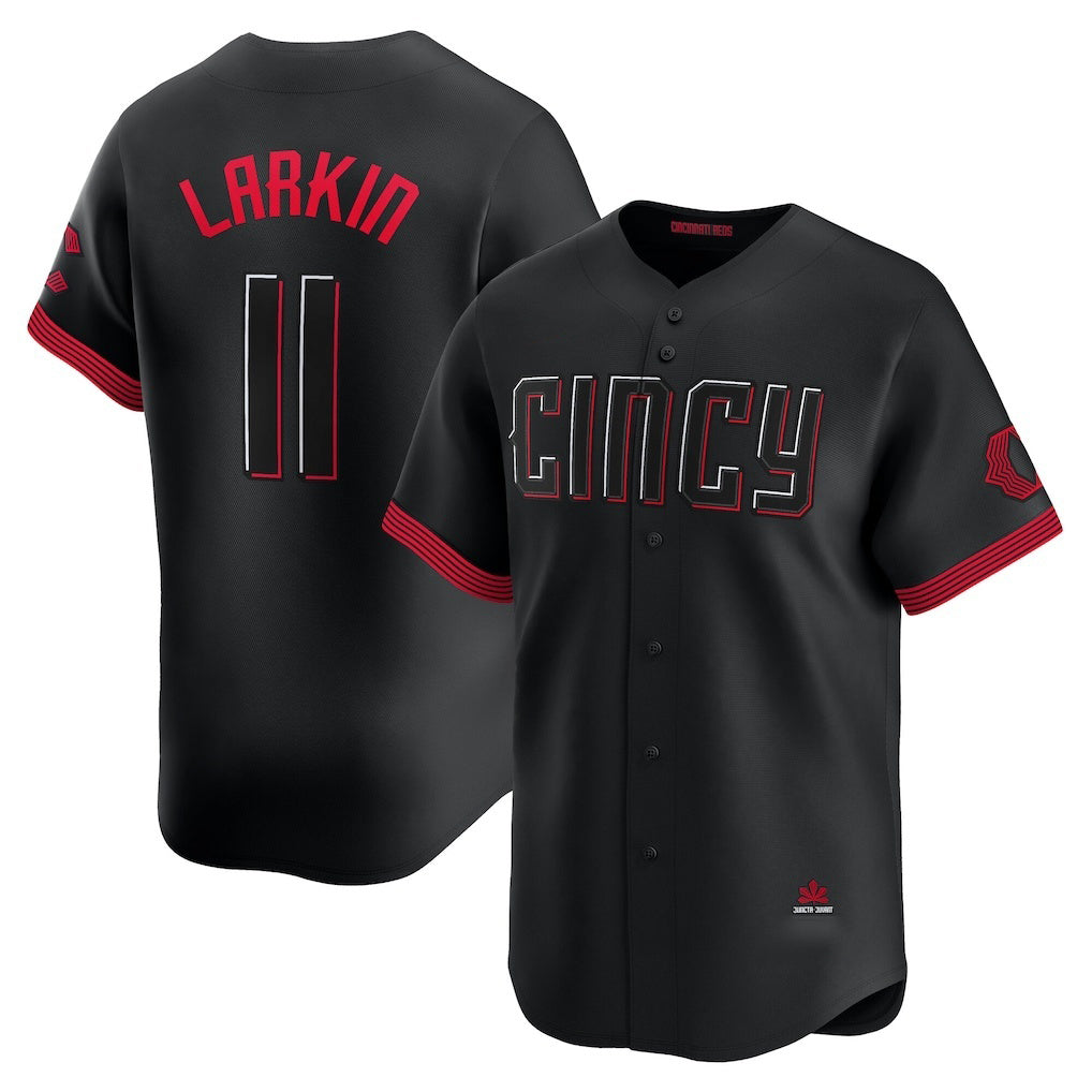 Cincinnati Reds #11 Barry Larkin Black AmberGomez City Connect Limited Player Jersey