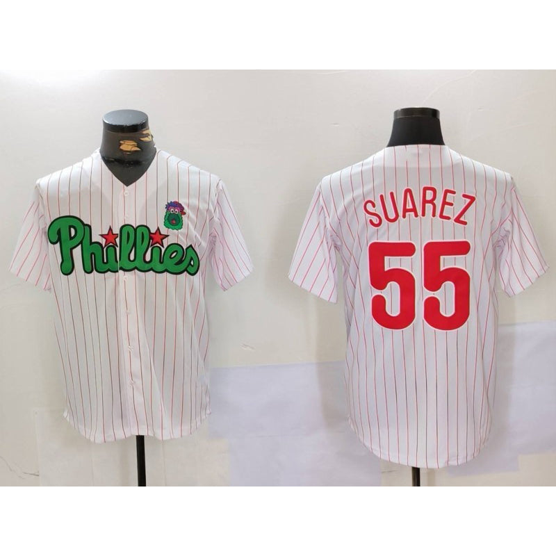 Philadelphia Phillies #55 Ranger Su¨¢rez White Green AmberGomez Cool Base Stitched Jersey 2