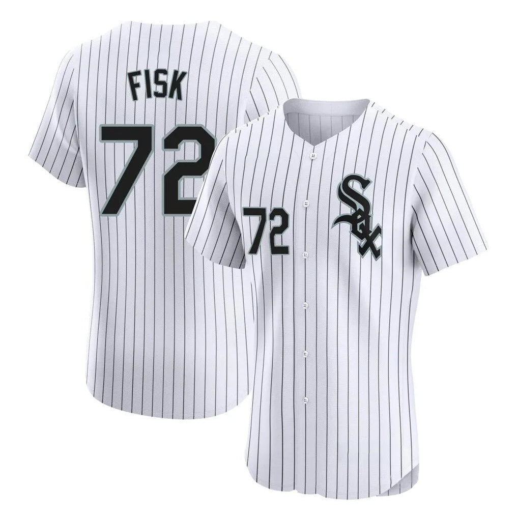 Chicago White Sox #72 Carlton Fisk Player White AmberGomez Stripe Limited Elite Home Stitched Jerseys