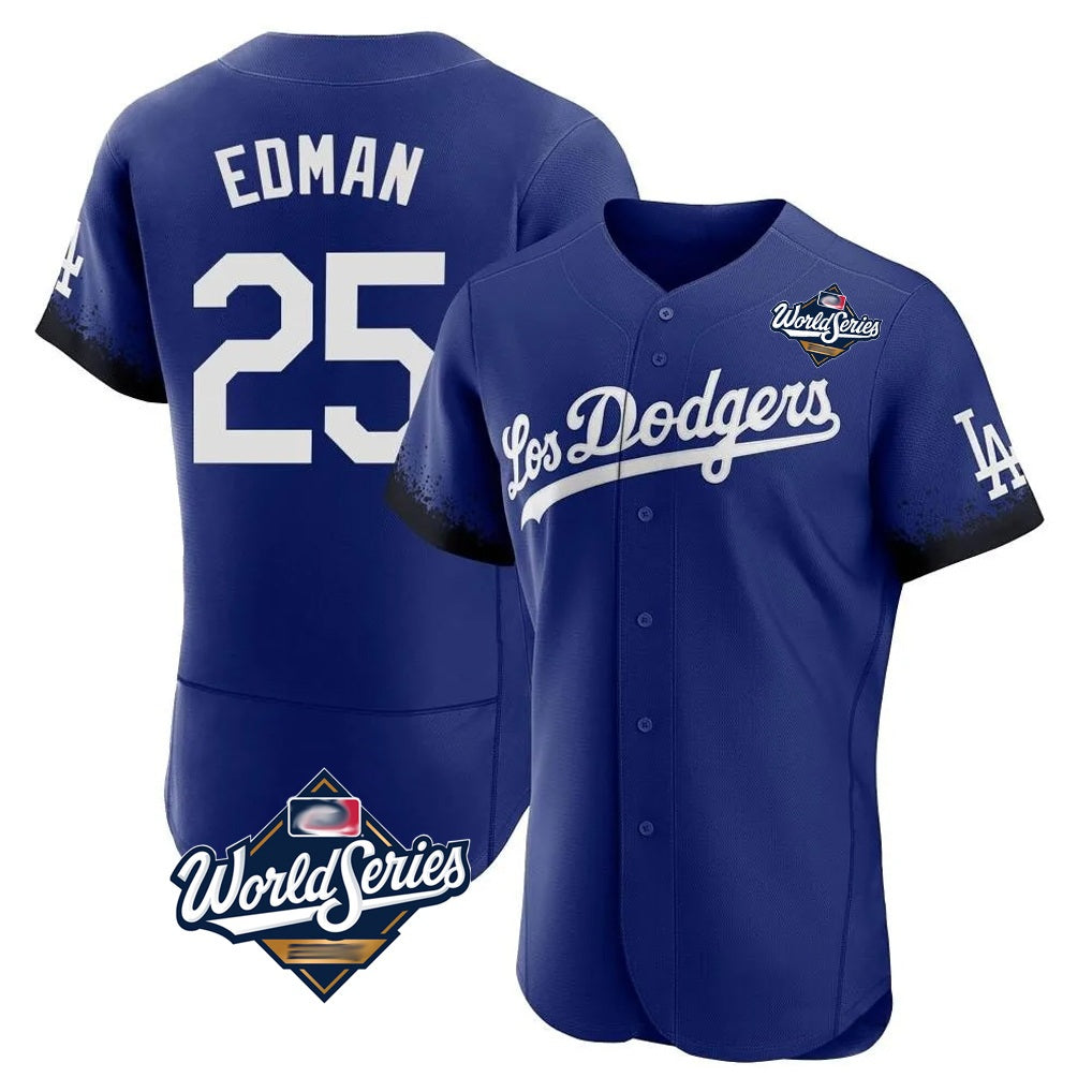 Los Angeles Dodgers #25 Tommy Edman Player Royal AmberGomez World Series City Connect Elite Home Stitched Jerseys