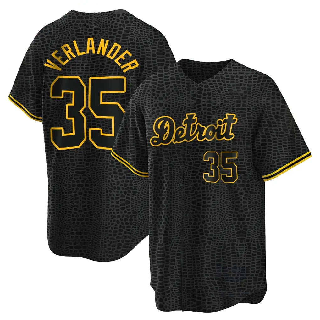 Detroit Tigers #35 Justin Verlander Player Black AmberGomez Snake Skin City Home Game Stitched Jerseys