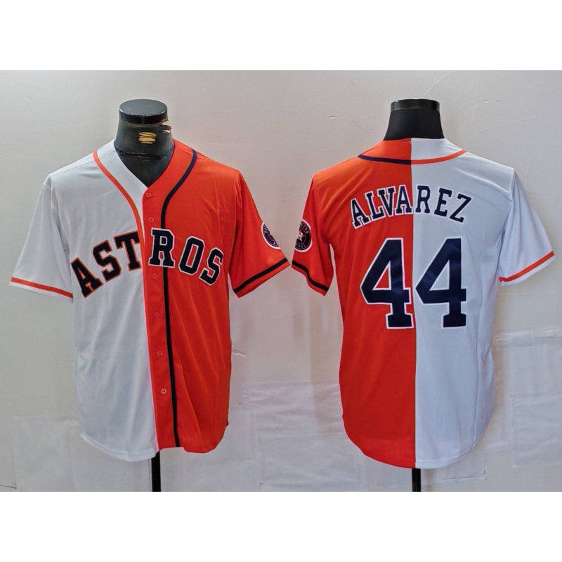 Houston Astros #44 Yordan Alvarez White Orange AmberGomez Split Stitched Jersey